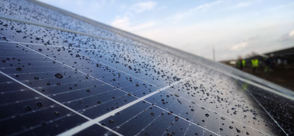 rain drops on solar panels